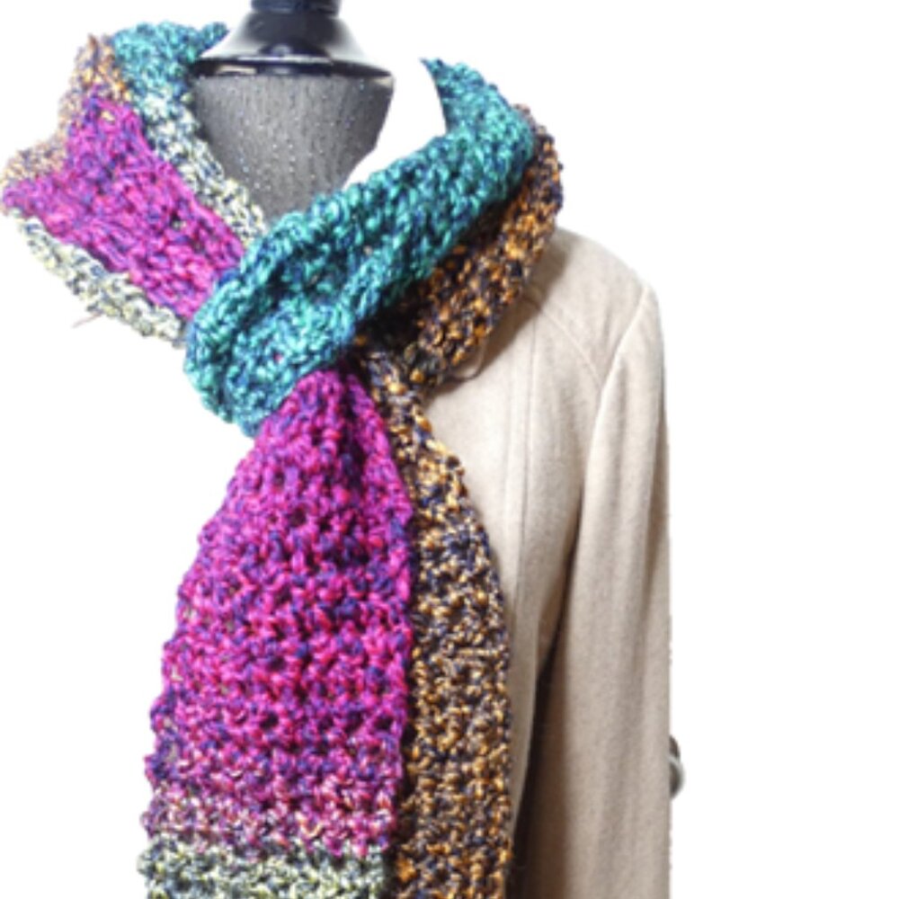 Rainbow Scarf 93"x4.5" Long Colorful Soft Handmade Crochet Hand Knit Chunky NWT
